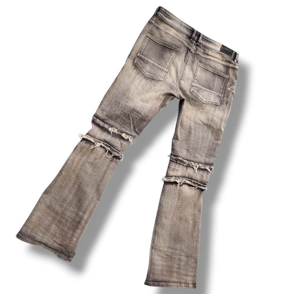 Bezalel Denim Distressed Flared Jeans Gray Washed Ripped Bell Bottom Size 36x34 - Picture 6 of 15